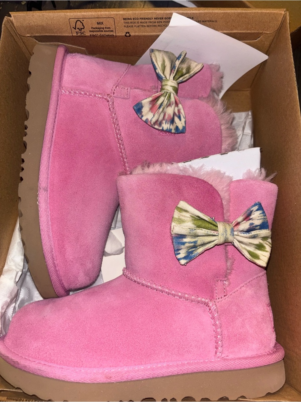 UGG Kids Pink Bow Suede Boots